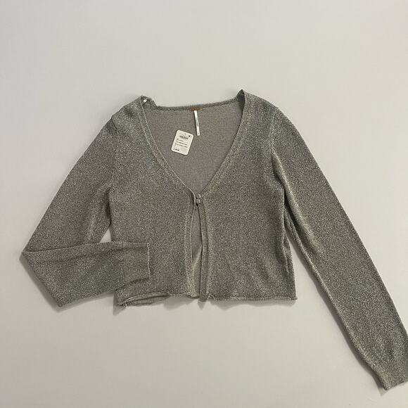 Women's Free People Emmaline Silver Sparkle Cardigan Sweater New - Picture 1 of 8